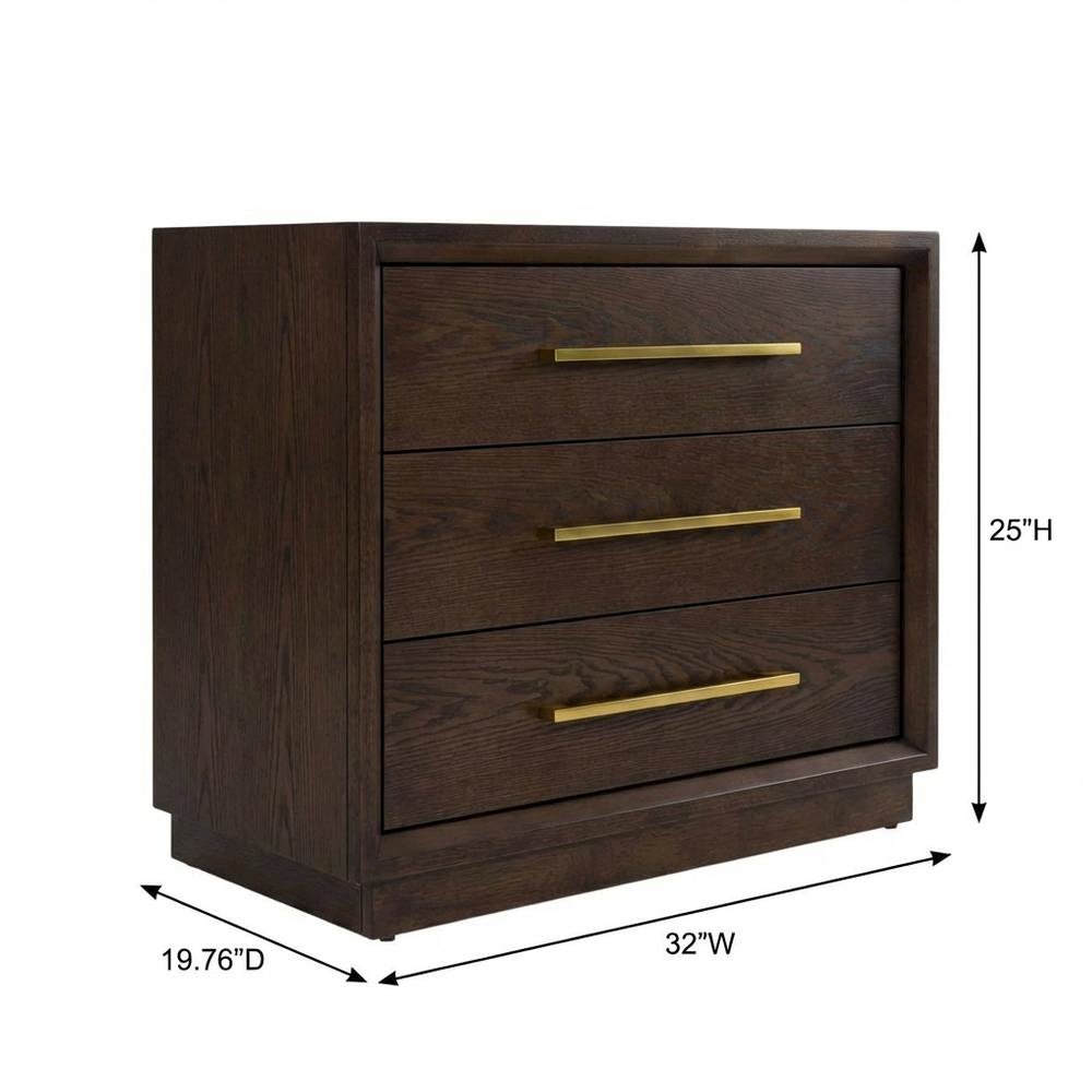 Contemporary Brown Oak and Gold Nightstand with Modern Design