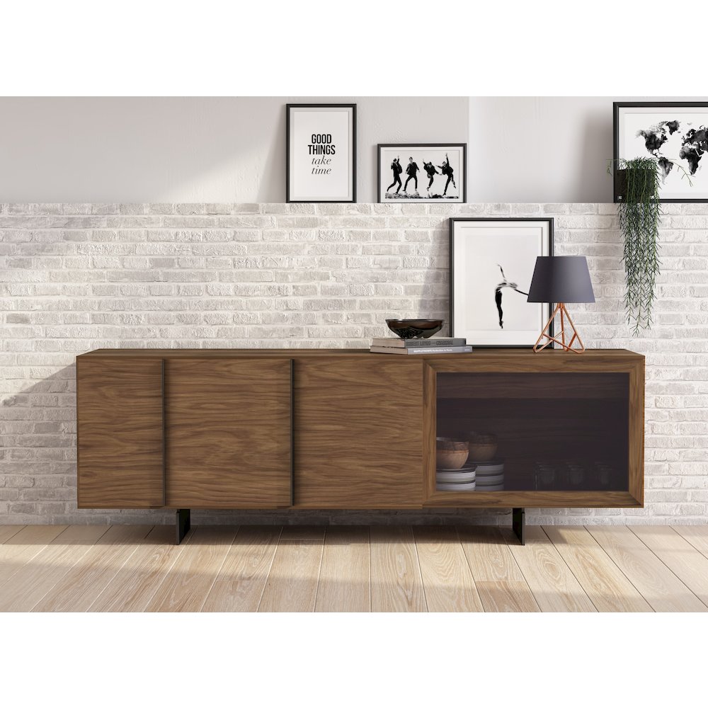 Modrest Glencoe - Modern Walnut & Grey Glass Buffet