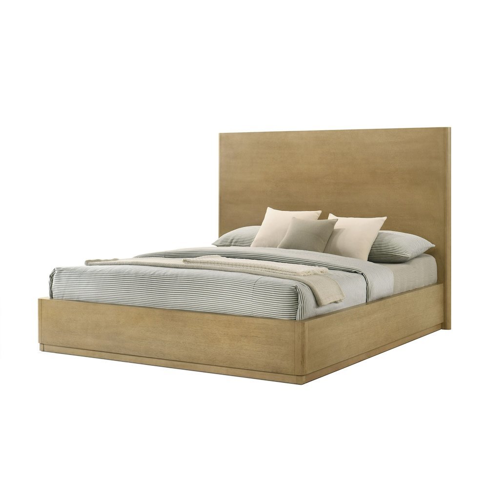Oak Wood Eastern King Bed Frame, Modern Boho Bed Frame With Headboard