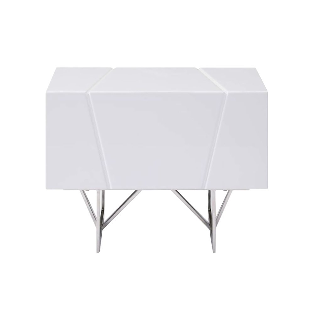Modern Nightstand With Drawer, White Bedroom Nightstand On Steel Legs
