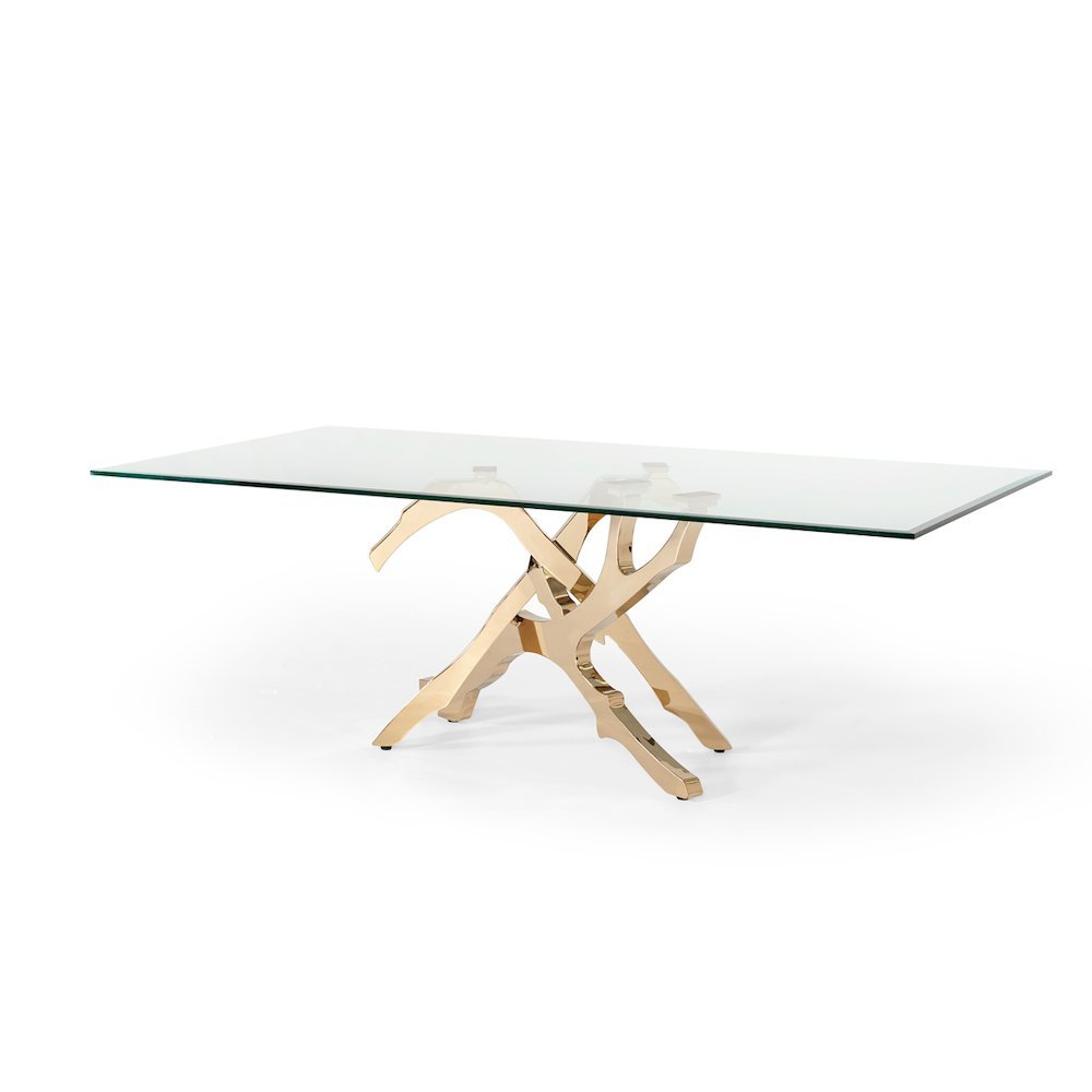 Glass Kitchen Table With Gold Base, Modern Dining Room Table For 6 People