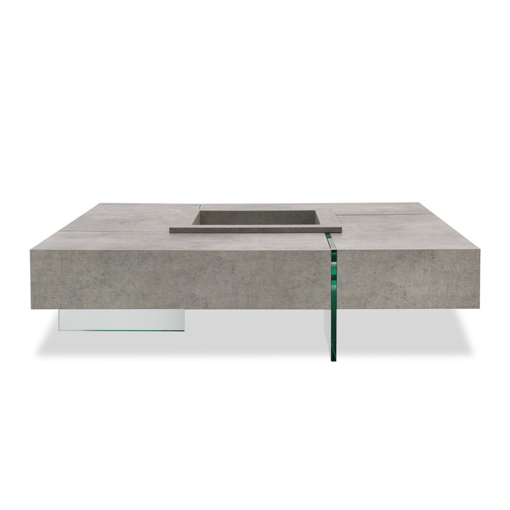 Square Concrete Floating Coffee Table With Glass Legs, Modern Coffee Table