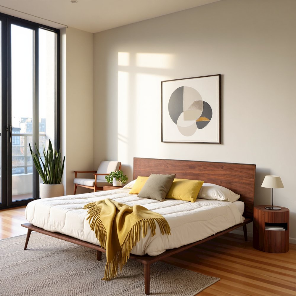 Eastern King Solid Wood Bed Frame, Mid Century Modern King Bed In Walnut