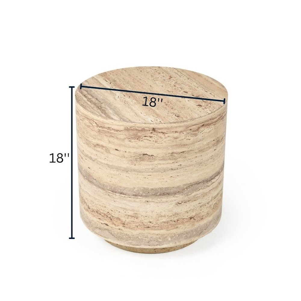 Round Faux Travertine Side Table, Gray Stone Finish Unique End Table