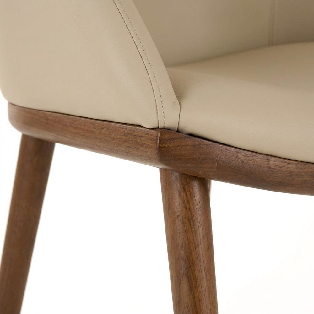 Vegan Leather-Upholstered Mid-Century Modern Dining Chair with Walnut Legs