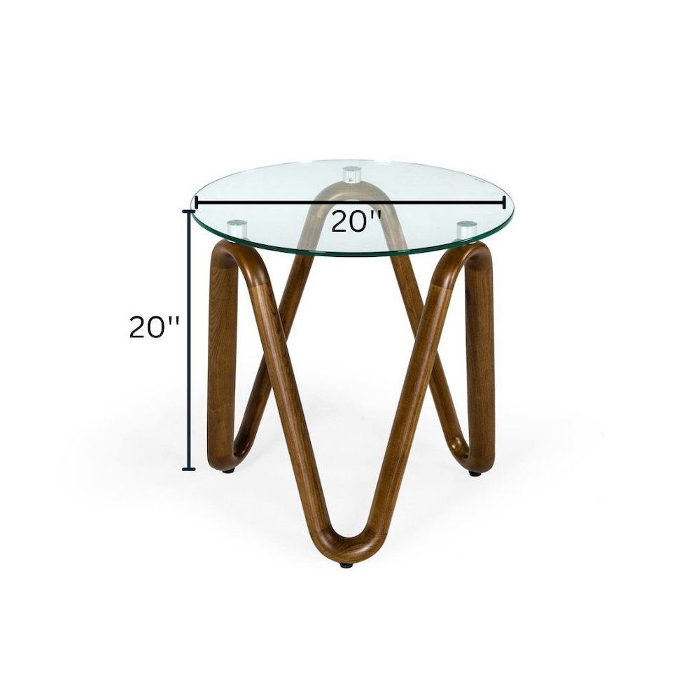 Round Glass End Table With Walnut Base, Solid Wood Side Accent Table