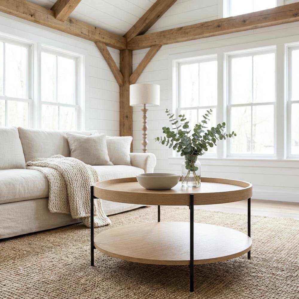 Brown Manufactured Wood Coffee Table with Iron Frame Single Piece