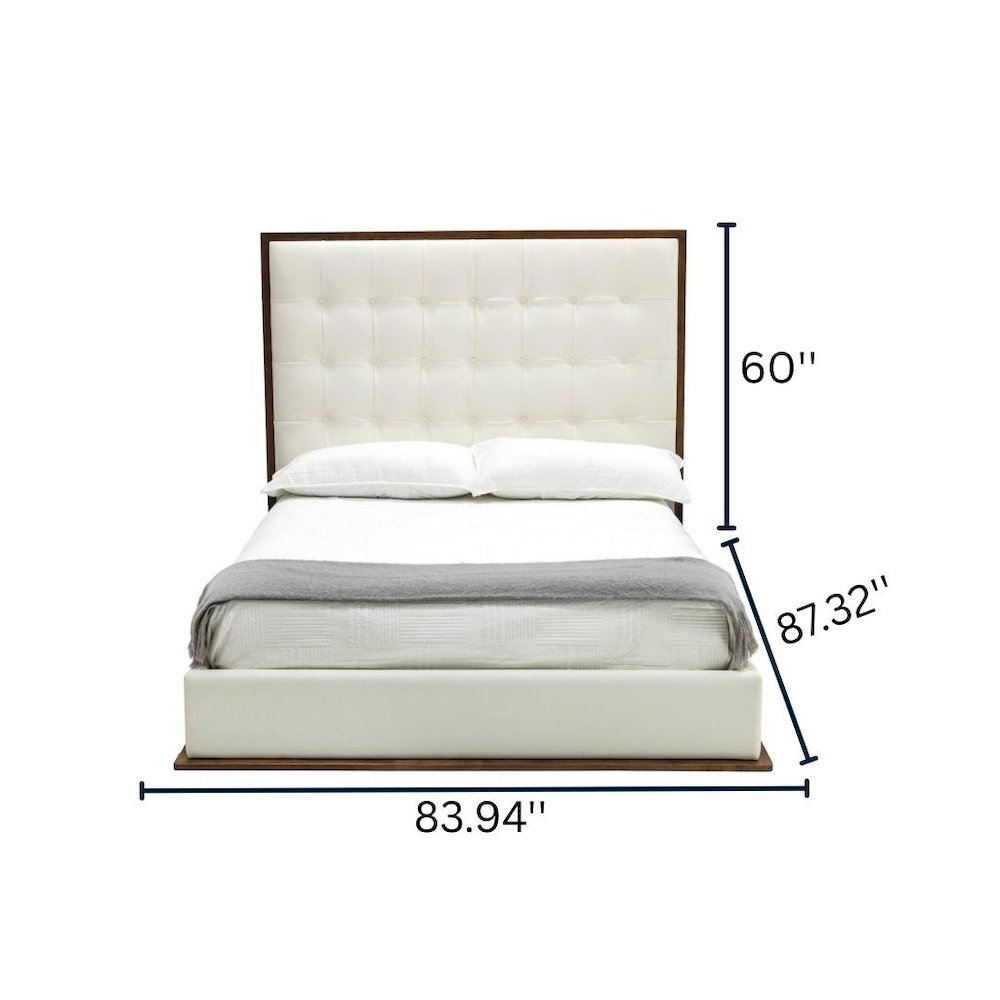 White Faux Leather King Bed Frame, Low Profile Bed Frame With Walnut Finish
