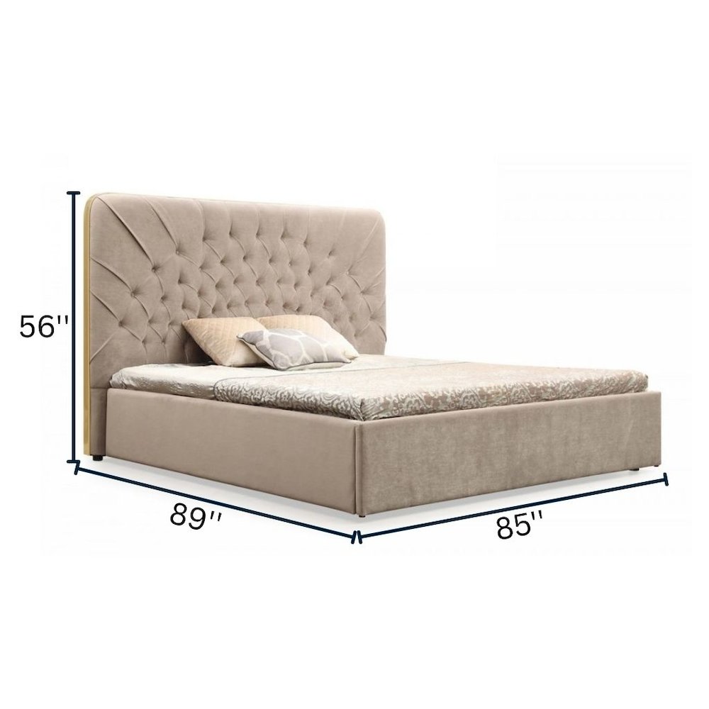 Eastern King Luxury Bed Frame, Tufted Bed Frame Upholstered In Beige Velvet