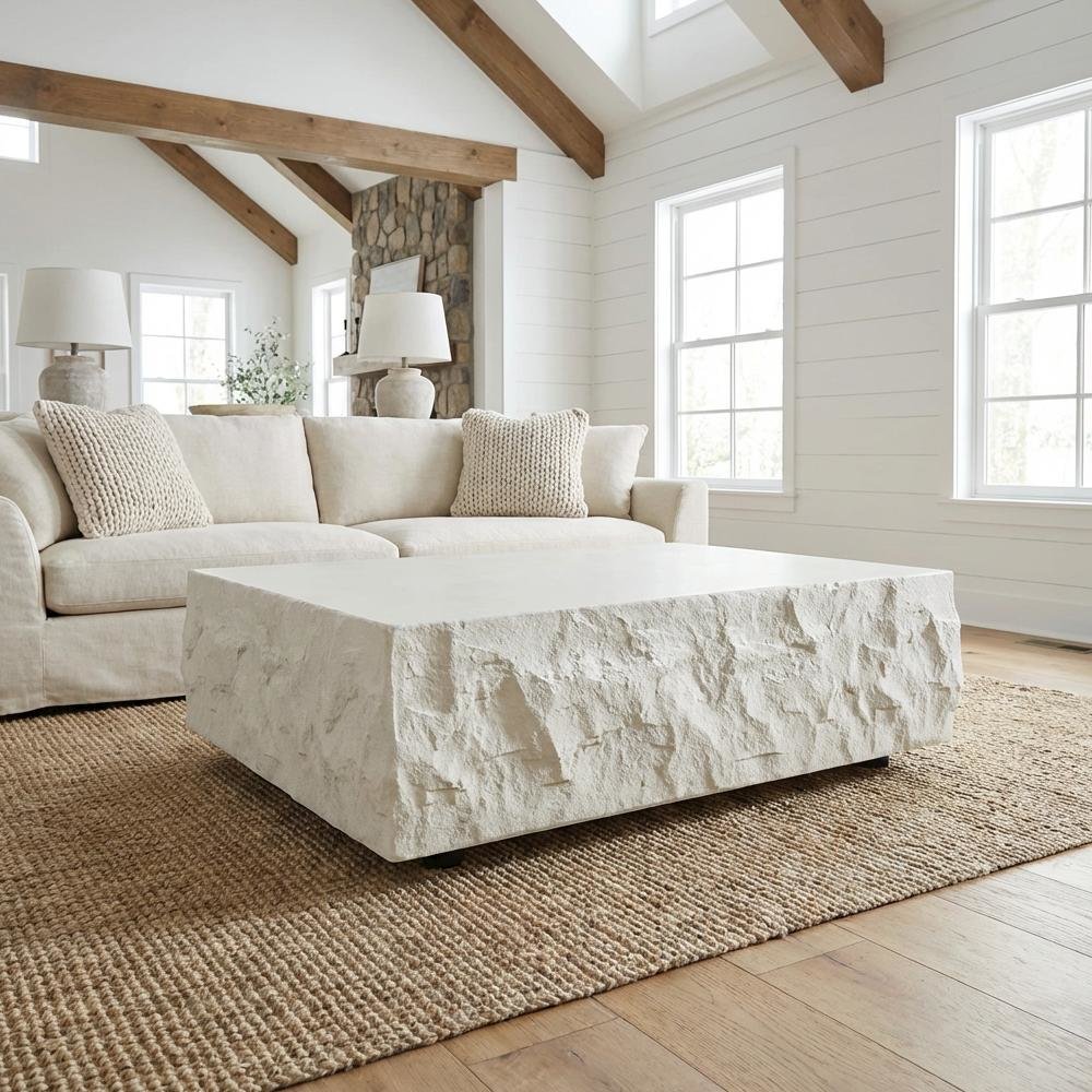 White Fiberglass Square Coffee Table with Modern Minimalist Design