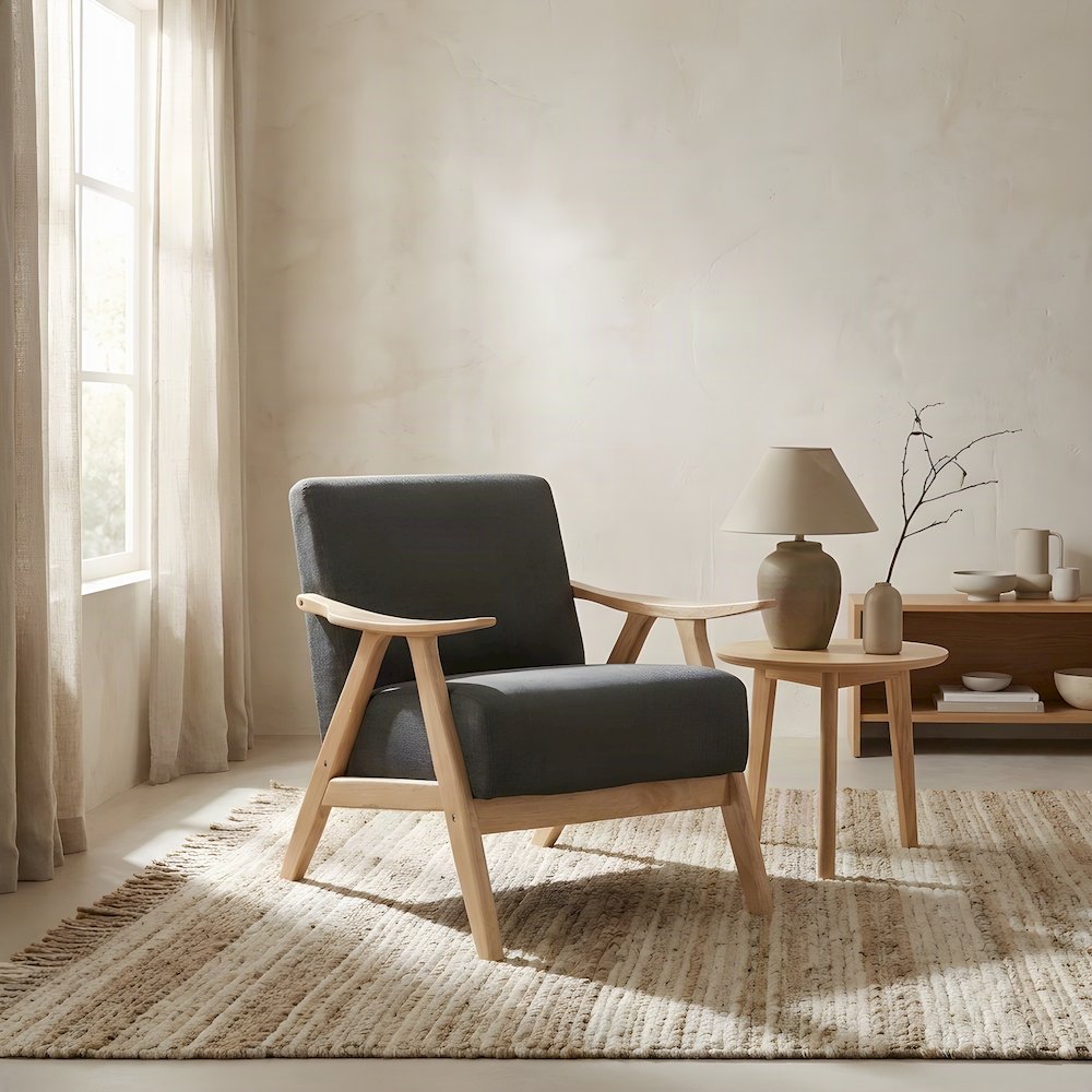 Textured Fabric Accent Chair with Upholstered Seat for Living Room, Dark gray