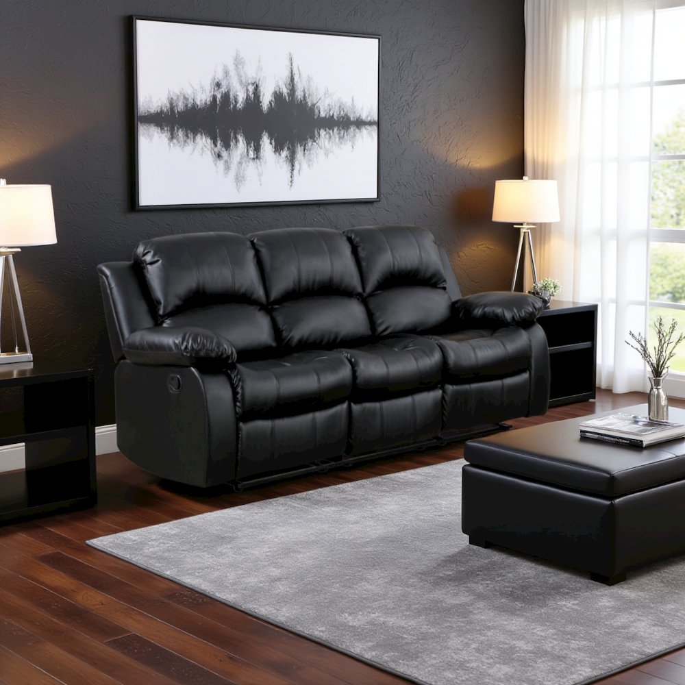 Black Leather Recliner Sofa, Elegant Sofa Recliner for Living Rooms