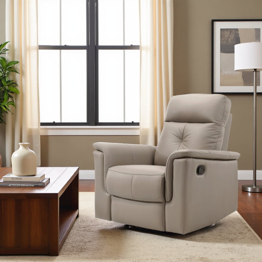 Latte Swivel Glider Recliner, Elegant Leather Recliner Chair