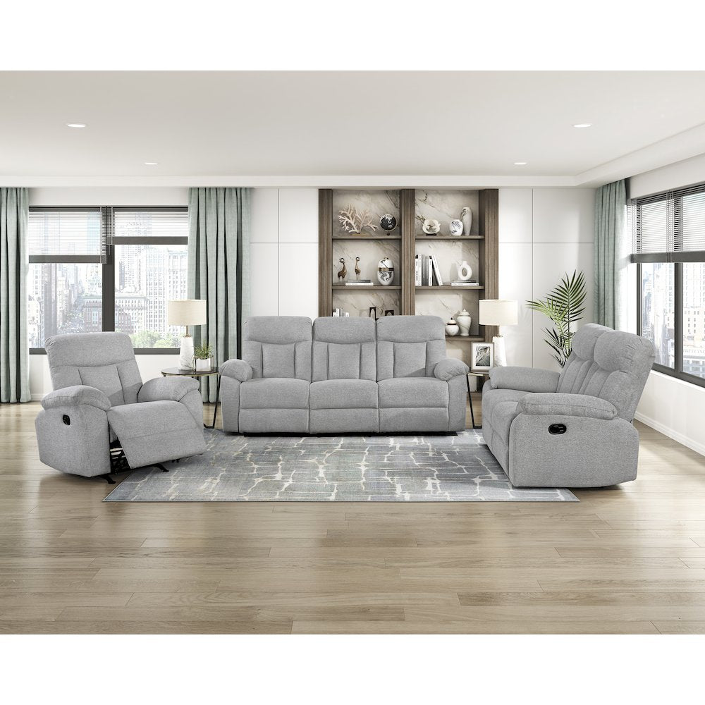 Jules Chenille 3pc Set: Sofa, Love, Chair in Gray