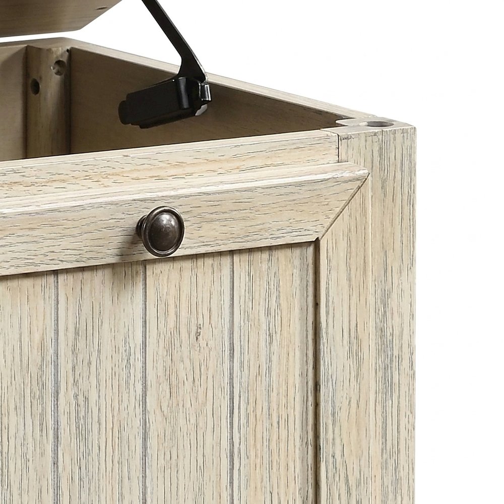 Textured Asian Hardwood Storage Bench for Entryway or Bedroom, Beige