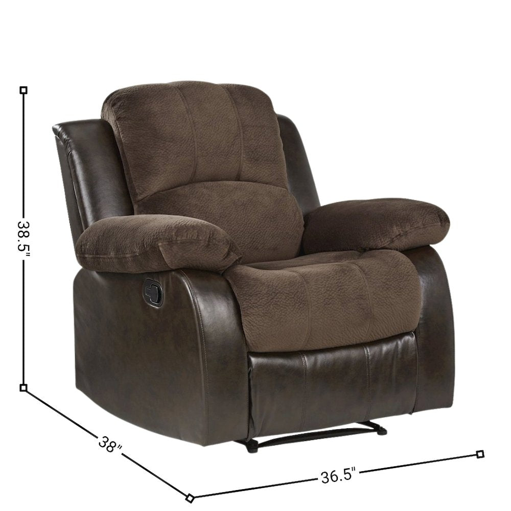 Chocolate Color Fabric Recliner Chair, Plush Manual Recliner for Living Spaces