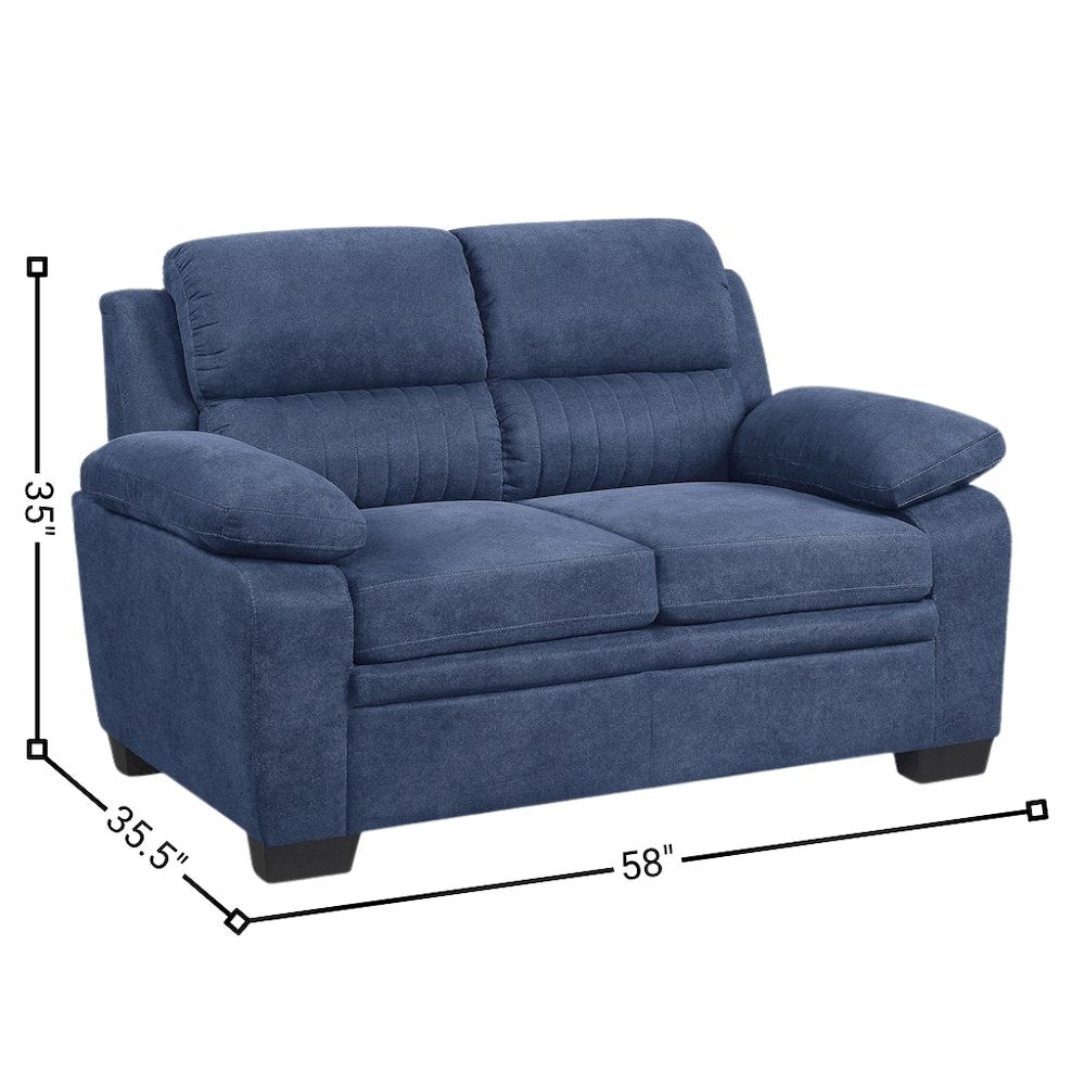 Blue Small Love Seat Couch with Textured Fabric for Living Room