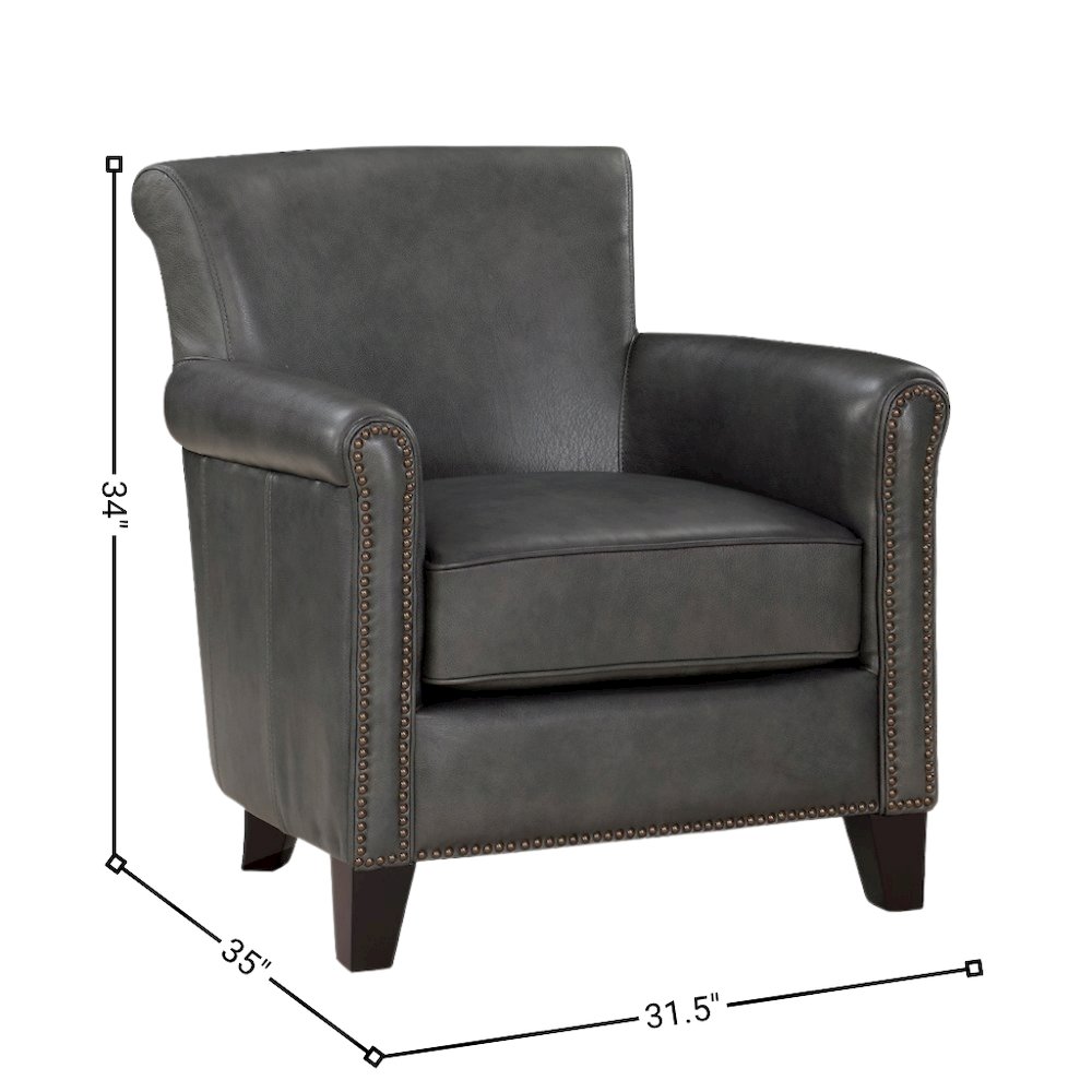 Elegant Gray Leather Accent Chair with Arm Rest and Nailheads Trim