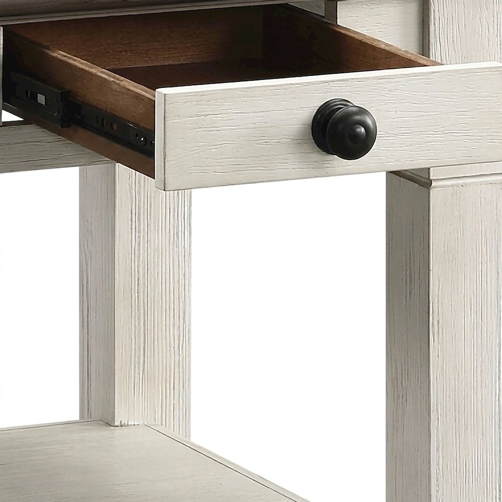 Pine Wood Small Side End Table, 2-Tone Farmhouse Rosy Brown and Antique White