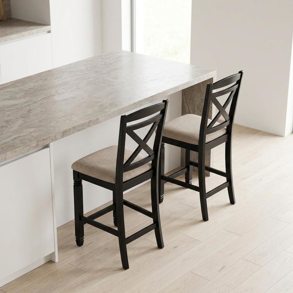 Baywater Wood Counter Height Dining Chairs with Back, Beige, Set of 2