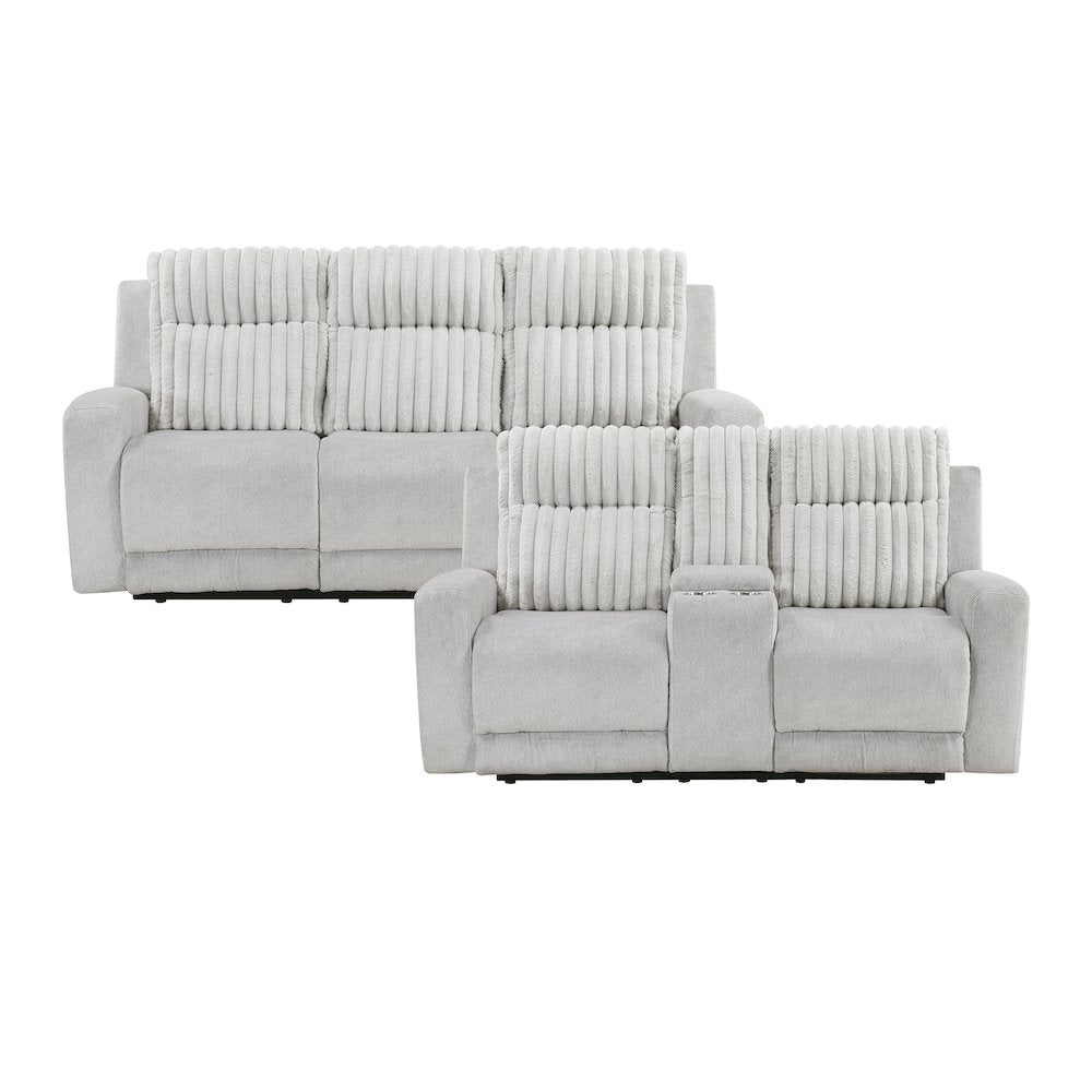 Benton Corduroy 2pc Set: Sofa, Love in Light Gray