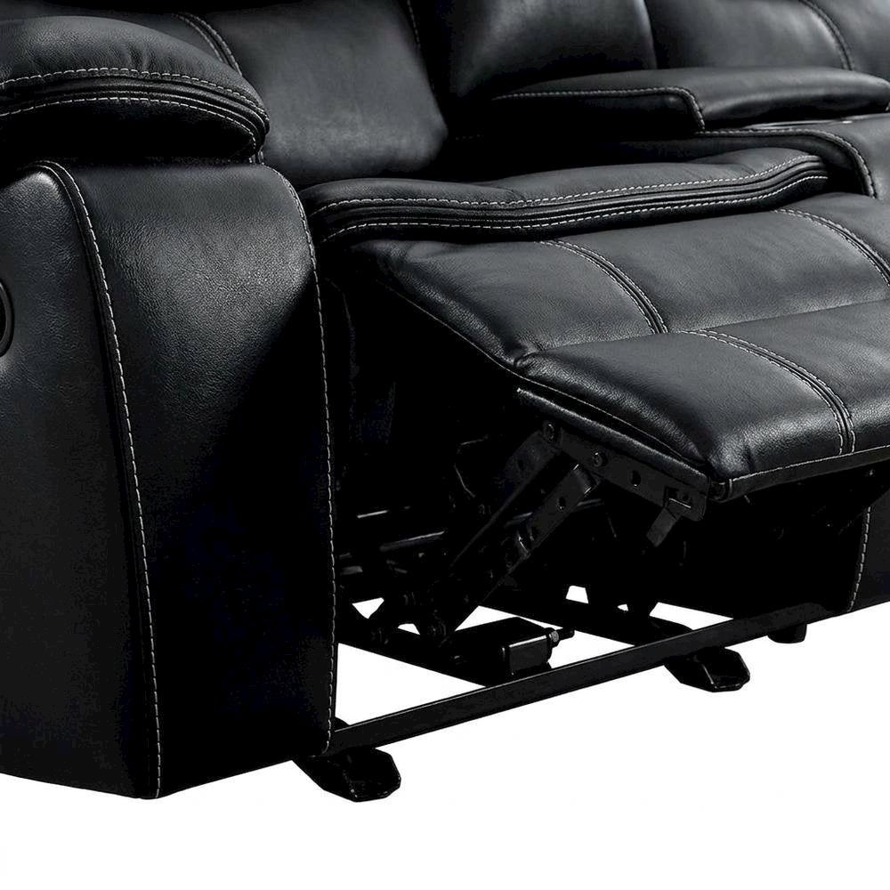 Faux Leather Double Glider Reclining Loveseat, Recliner Couch, Black