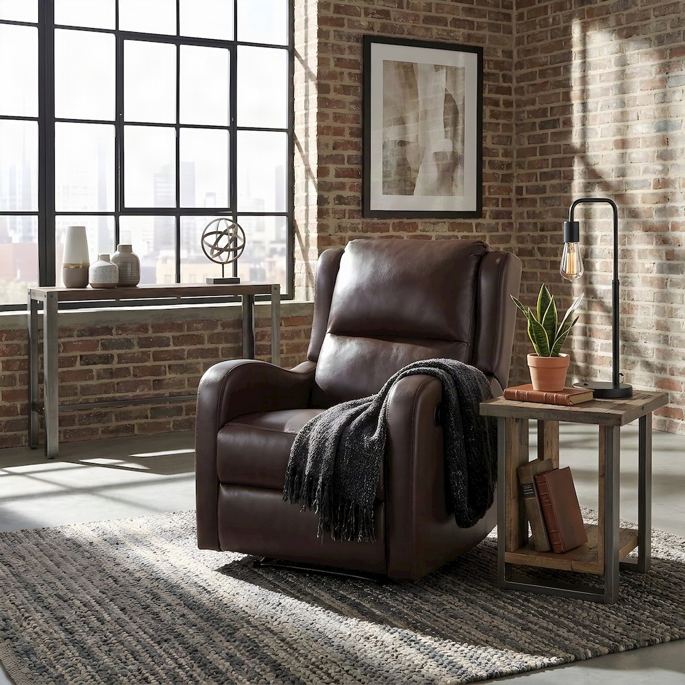 Faux Leather Manual Recliner Chair for Adults and Small Spaces, Brown