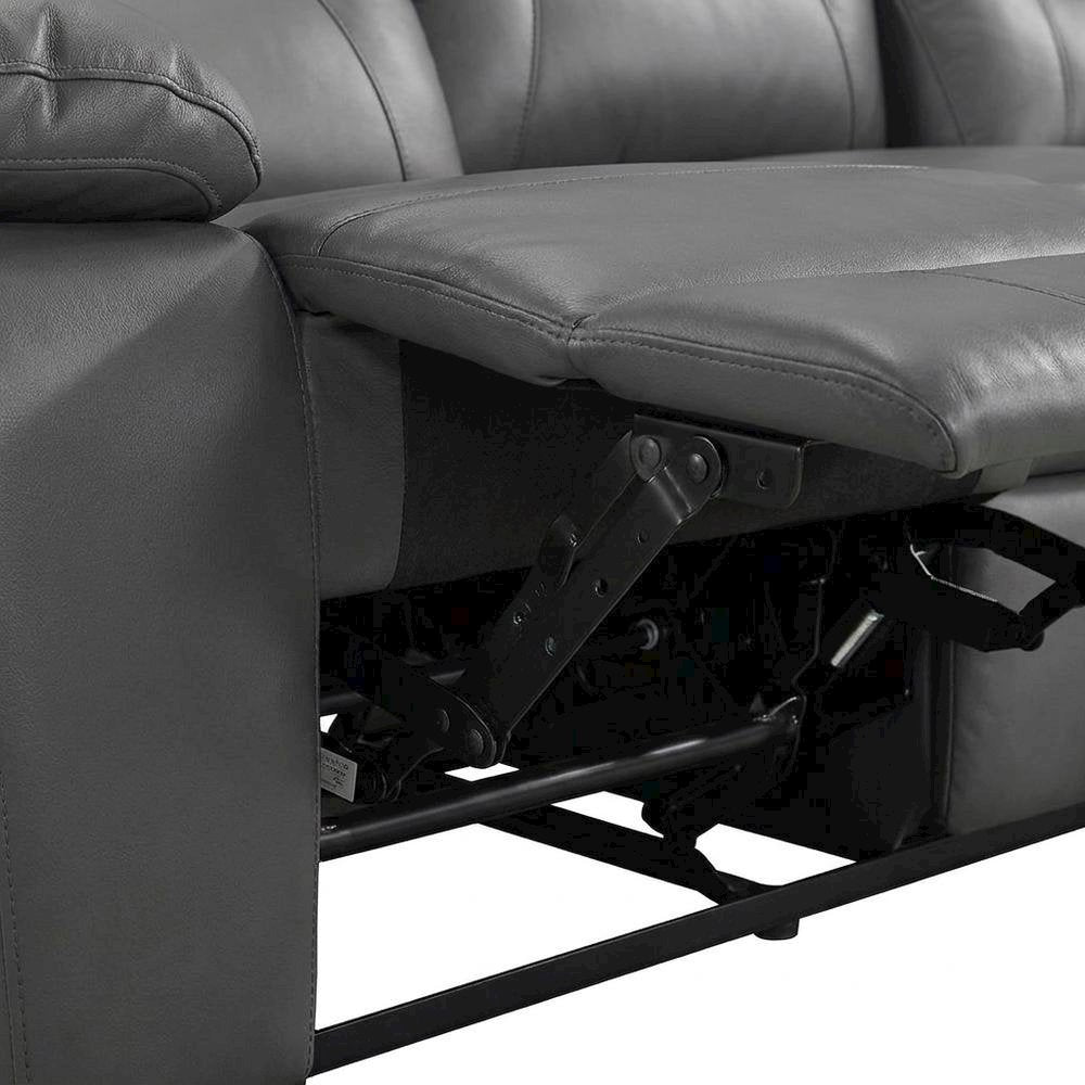 Laconia Leather Double Reclining Sofa with Top Grain for Living Room, Dark Gray