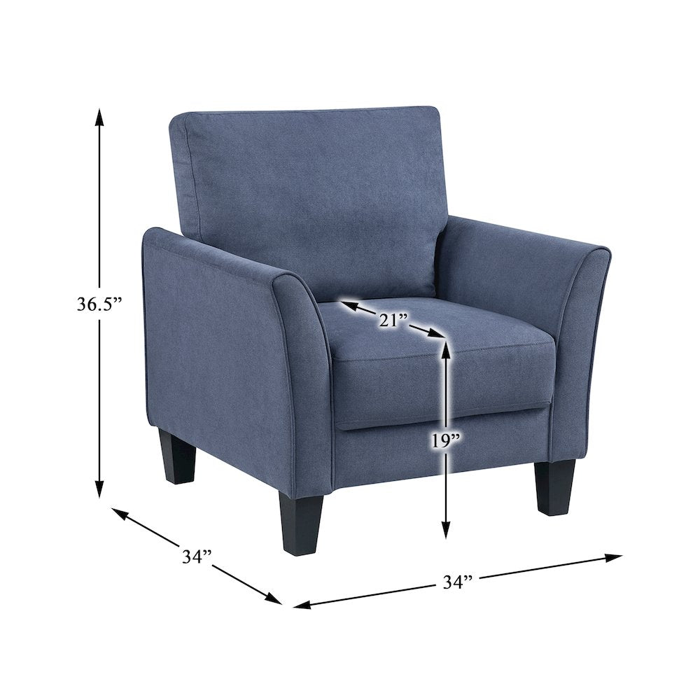 Aliana Textured 3pc Set: Sofa, Loveseat, Chair in Blue