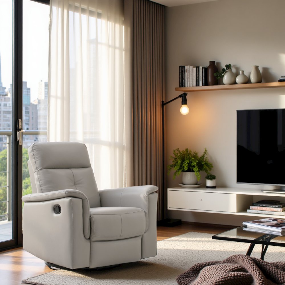Silver Leather Swivel Glider Recliner, Elegant Leather Recliner Chair