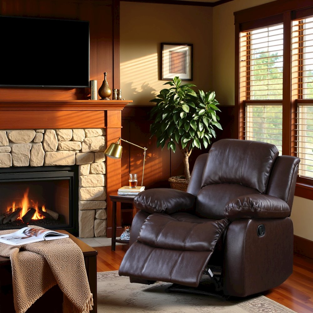 Brown Leather Recliner Chair, Recliner for Compact Living Spaces