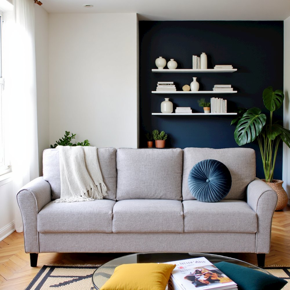 Dark Gray Upholstered 3 Seater Couch, Elegant Small Sofa Couch for Living Rooms