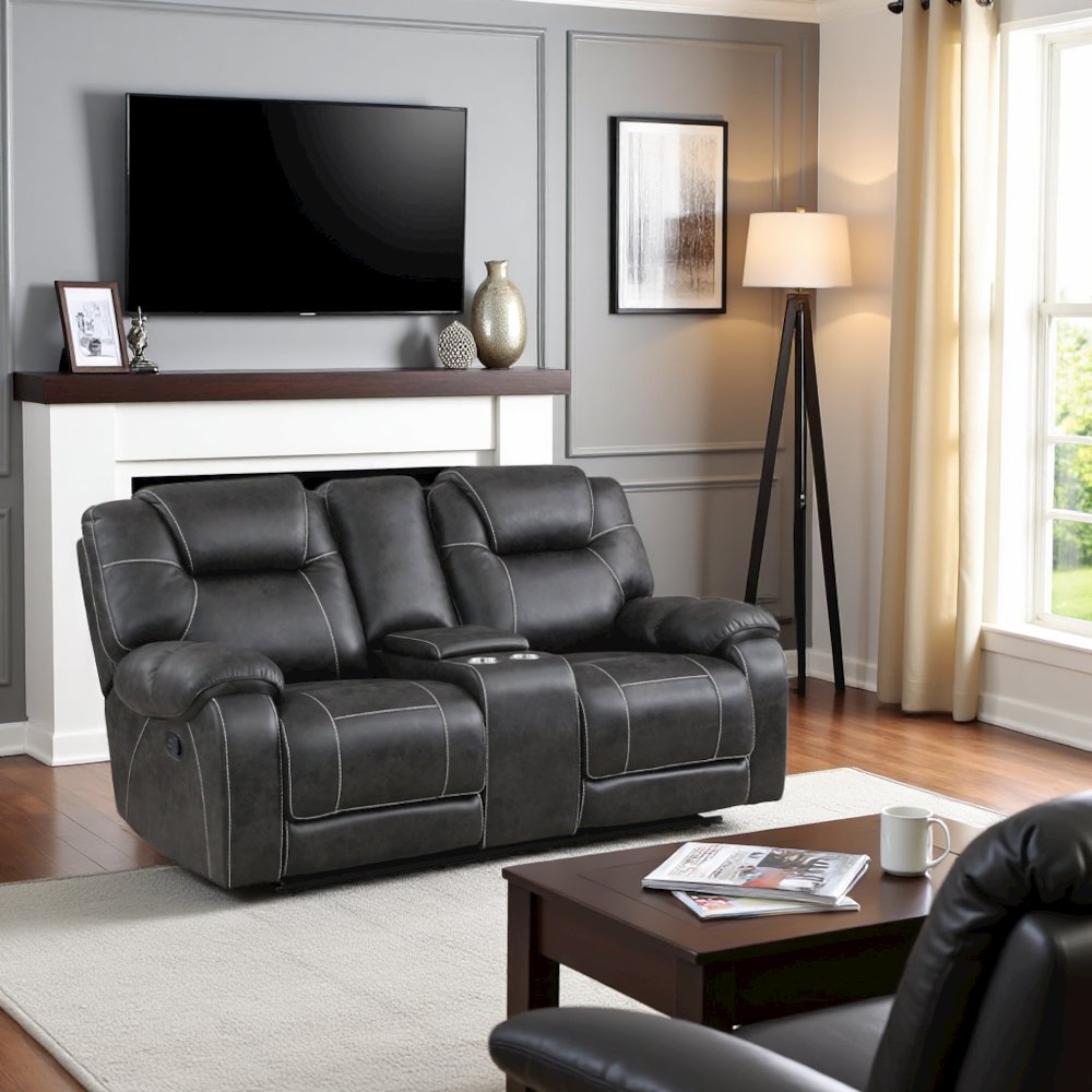 Brown Reclining Loveseat with Manual Recliner Chairs and Double Recliner