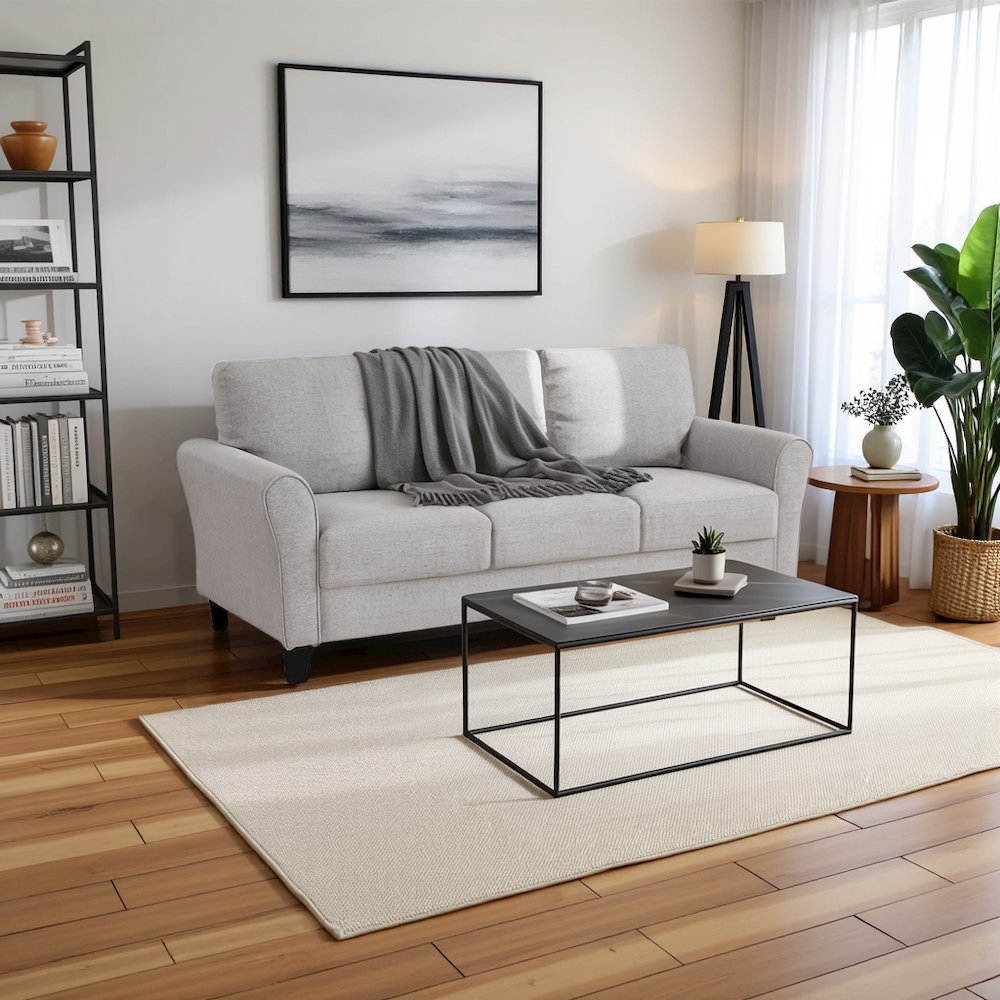 Sand Color Upholstered 3 Seater Couch, Elegant Small Sofa Couch for Living Rooms