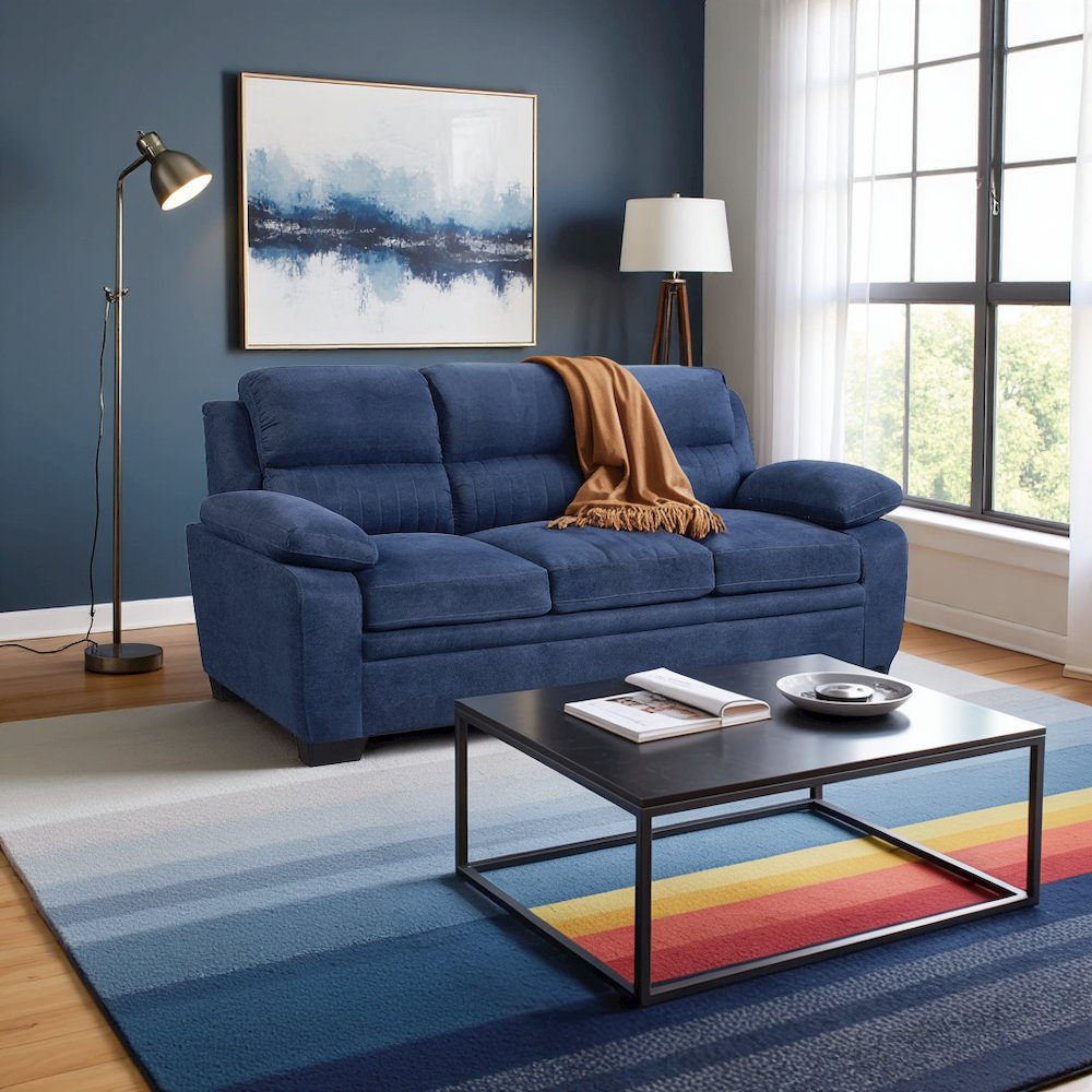 Blue Textured Fabric 3-Seater Couch Sofa Ideal for Living Room