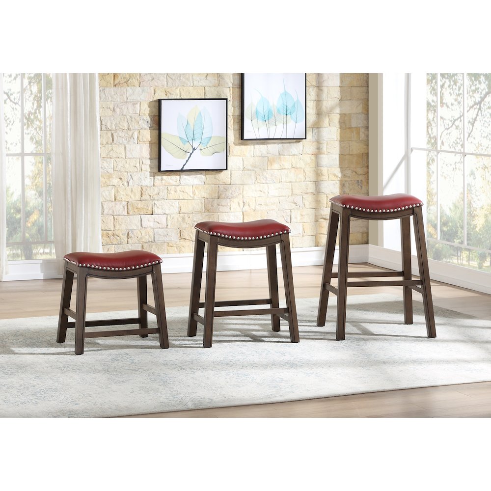 Ordway Solid Wood 29" Height Saddle Stool in Red