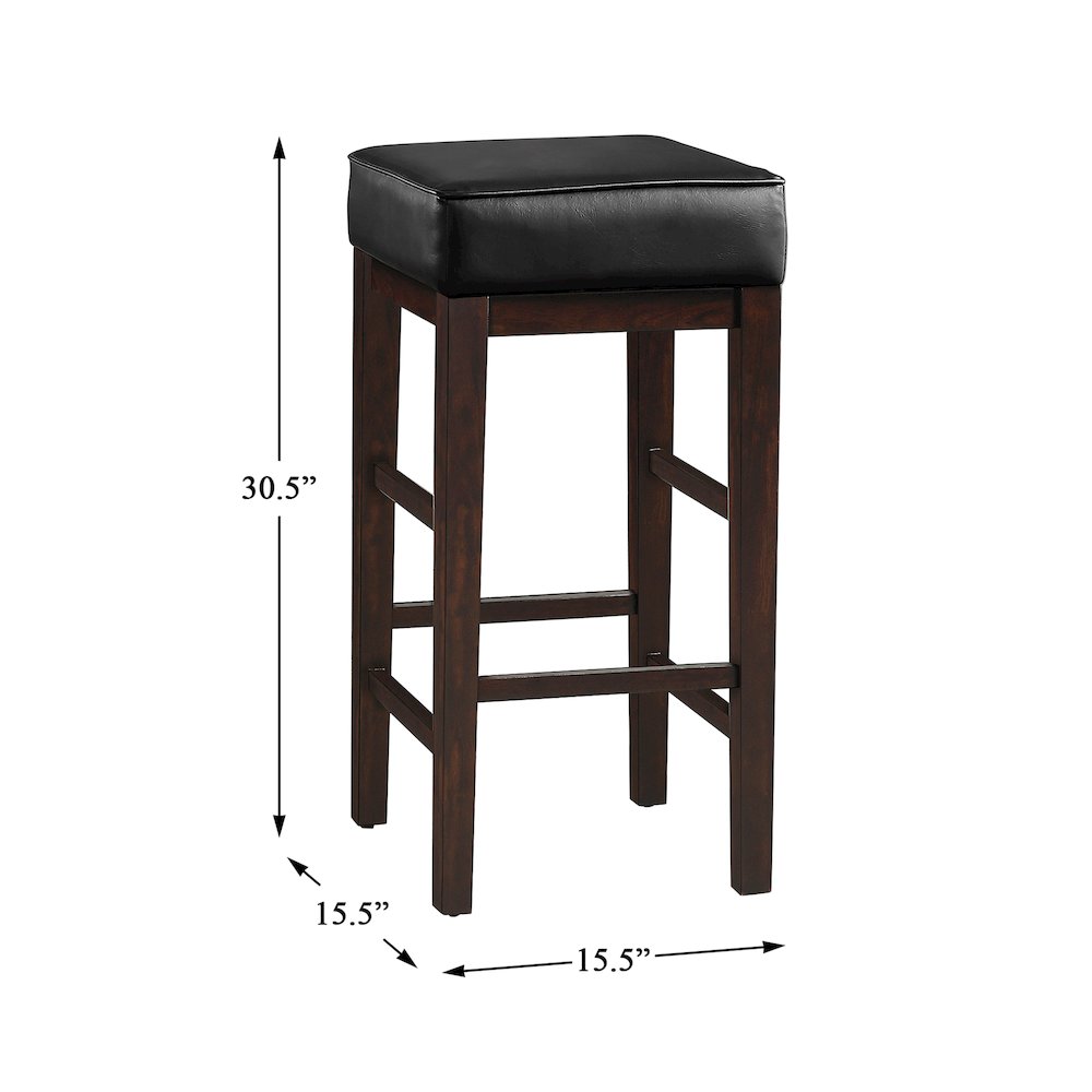 Pittsville Solid Wood 29" Height Square Stool, Set of 2 in Black
