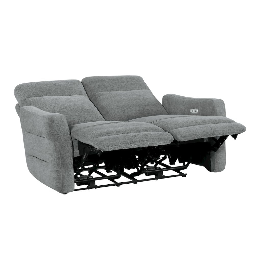 Edition Faux Leather Power Double Reclining Love Seat in Gray