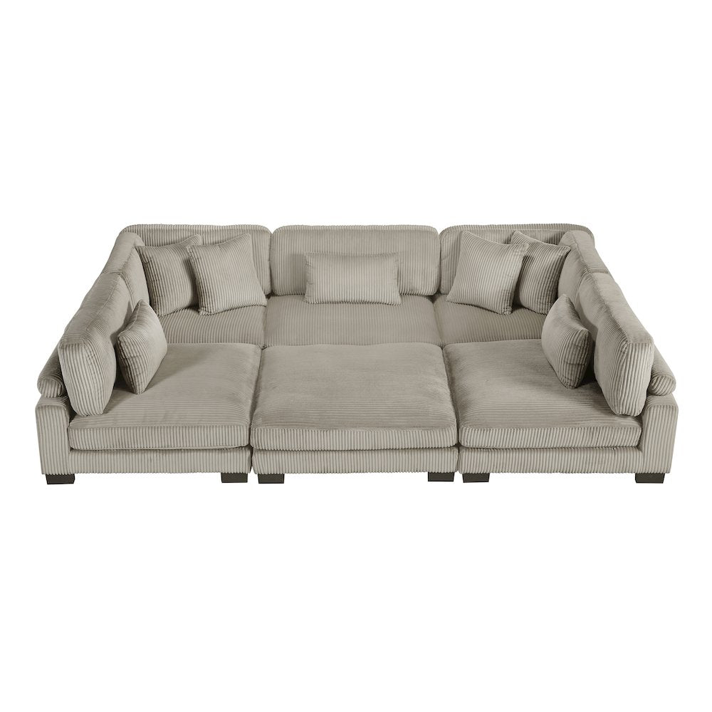 Traverse Corduroy 6-Piece Modular Sectional with Ottoman in Taupe