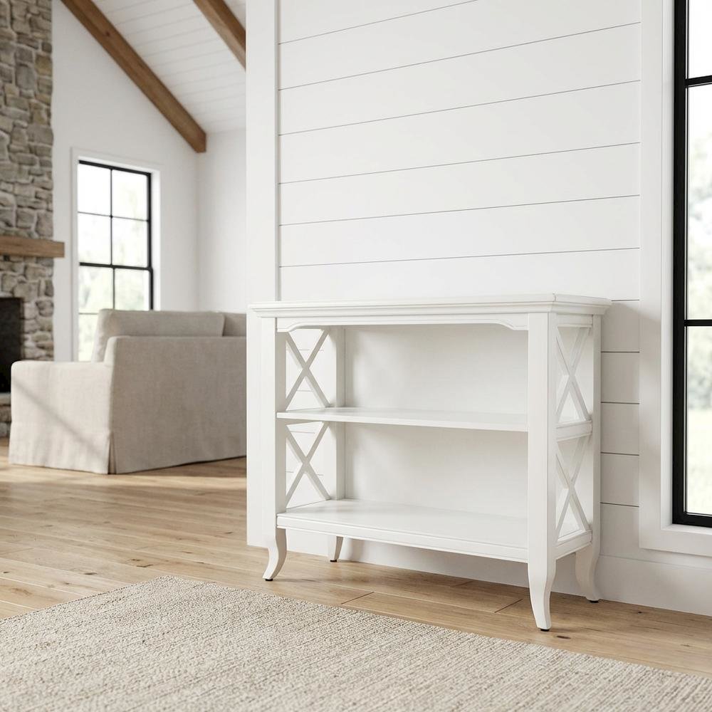 Low Bookcase with Storage, Transitional Wood Shelving Unit for Living Room