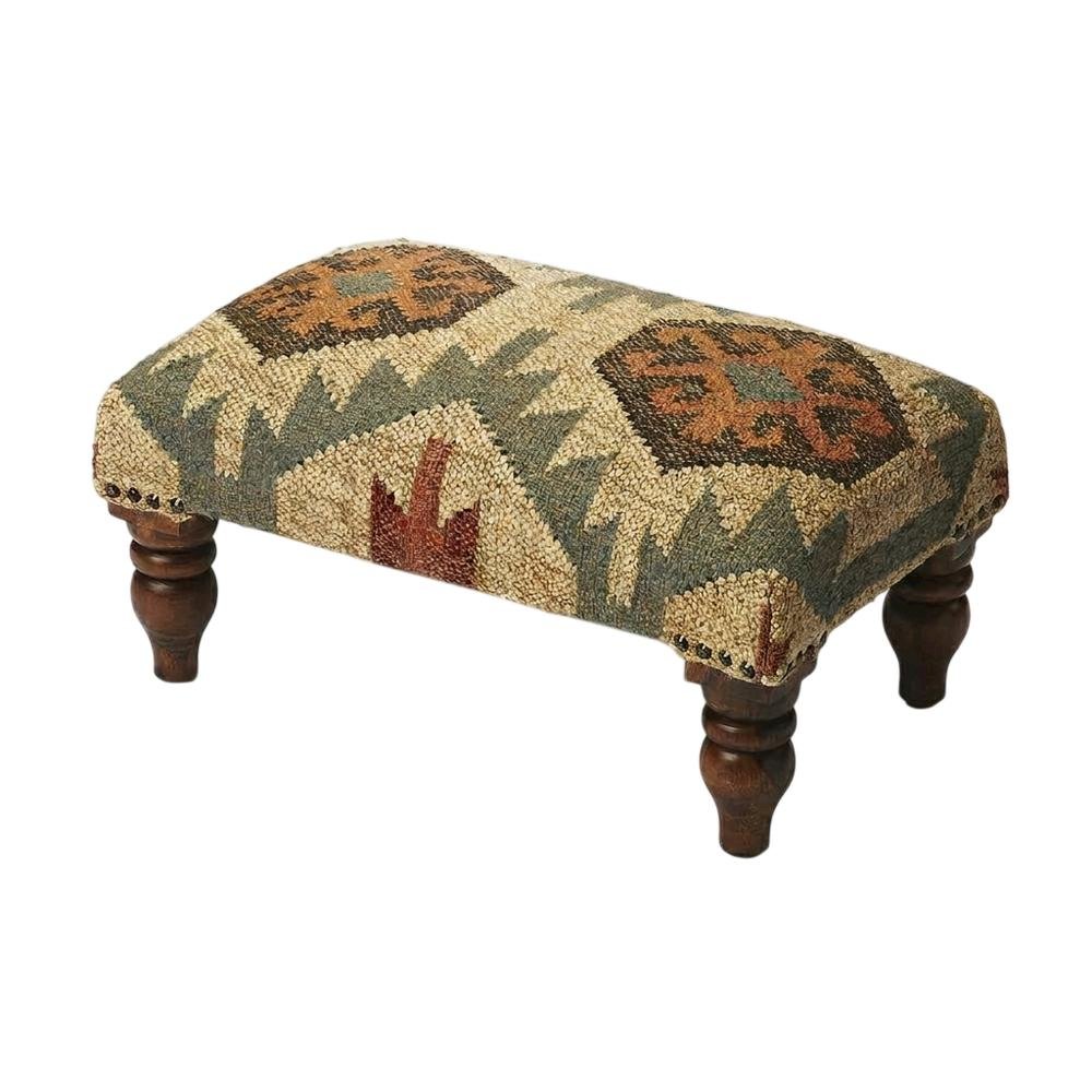 Rustic Jute Wrapped Accent Stool, Distressed Wood Footstool for Bedroom