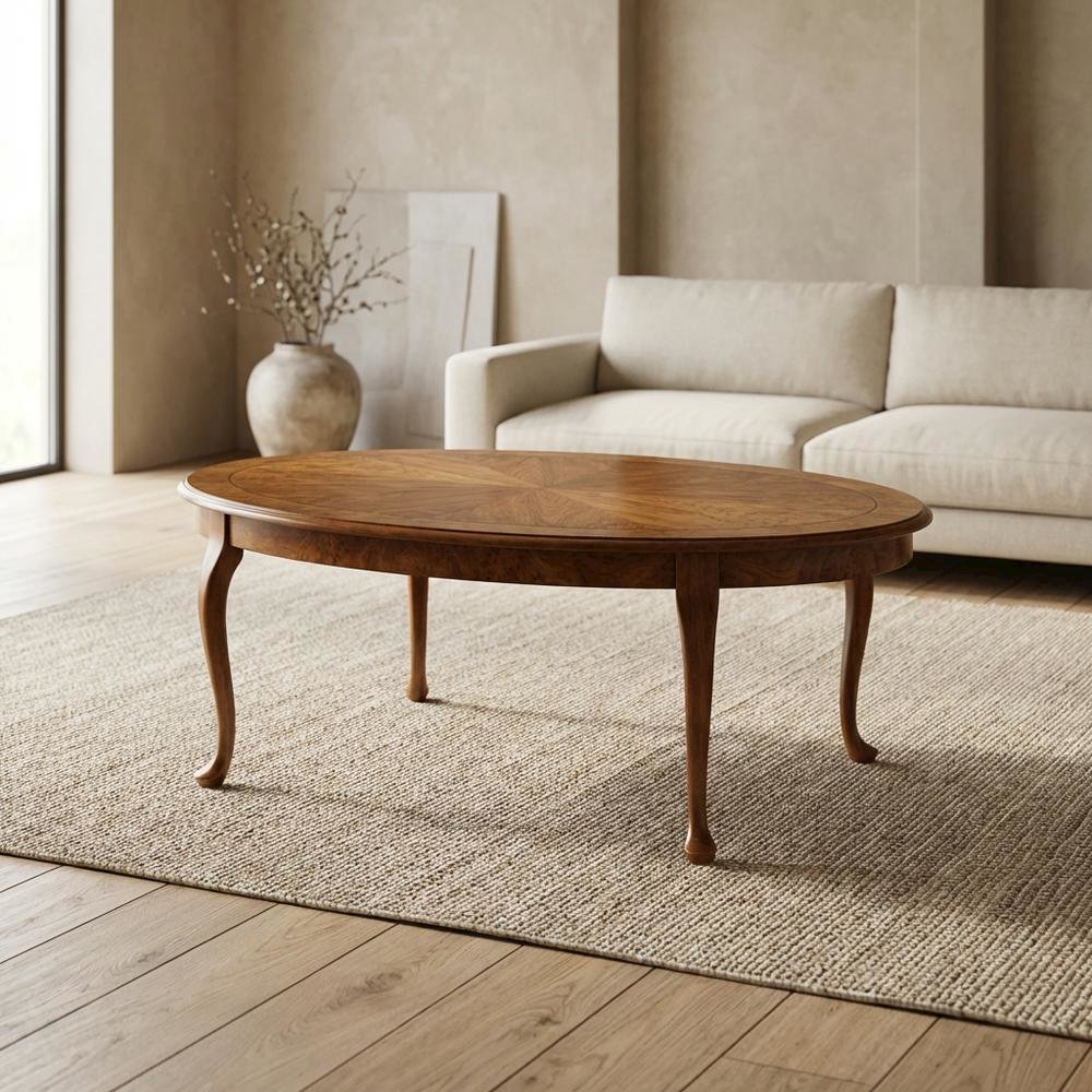 Oval Wood Coffee Table, Traditional Distressed Cocktail Table, Olive Ash