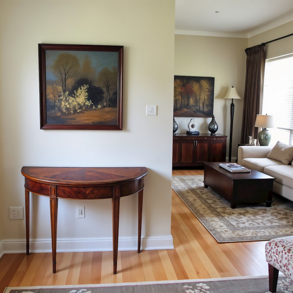 Medium Brown Half Moon Console Table for Living Room and Entryway
