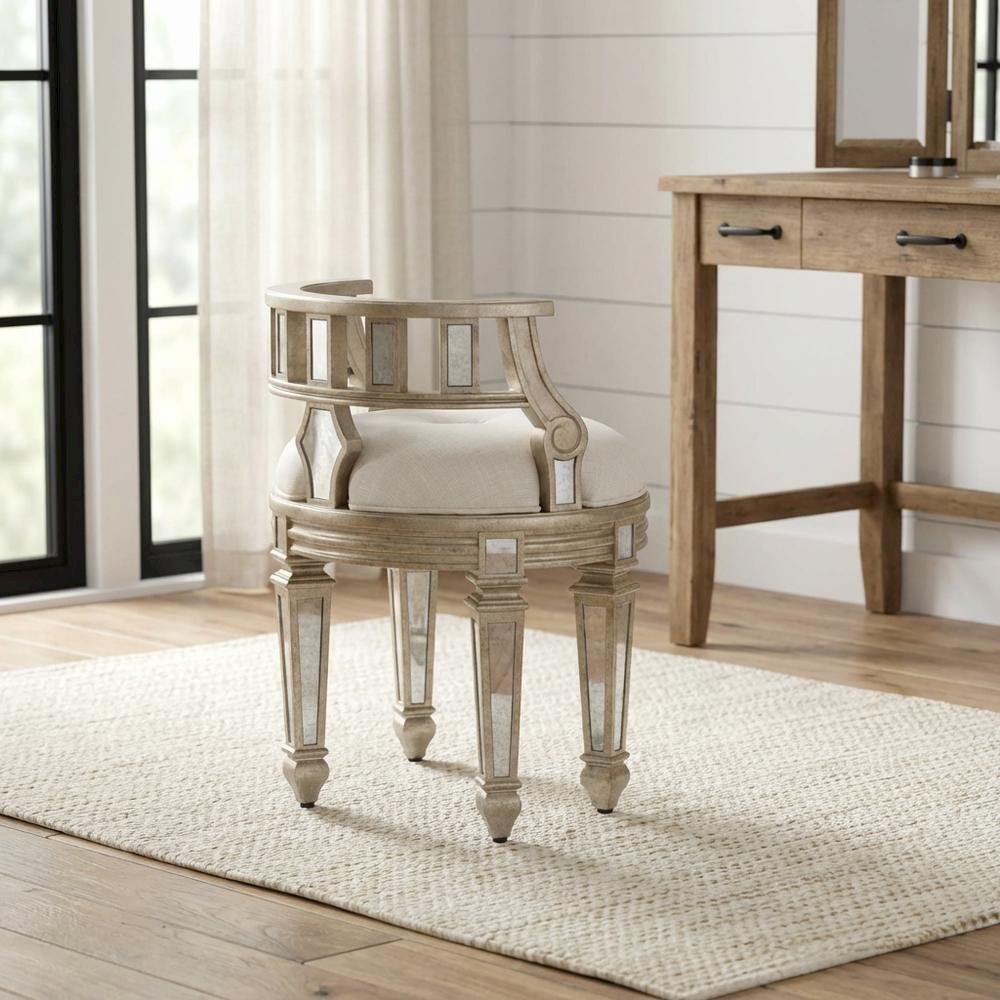 Mirrored Vanity Stool, Modern Oval Accent Seat for Bedroom Dressing Table