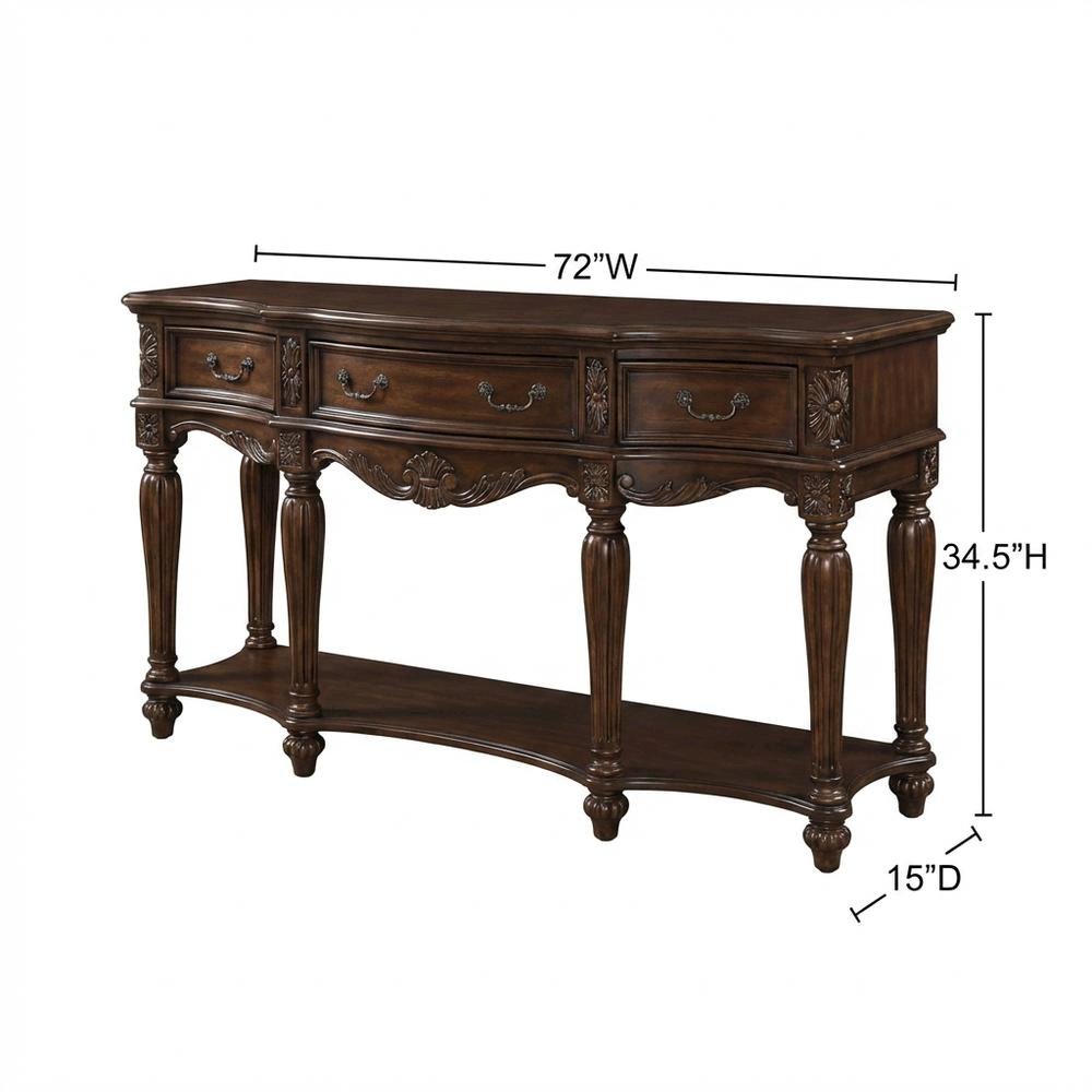 3-Drawer Console Table, Traditional Wood Sofa Table, Vintage Oak