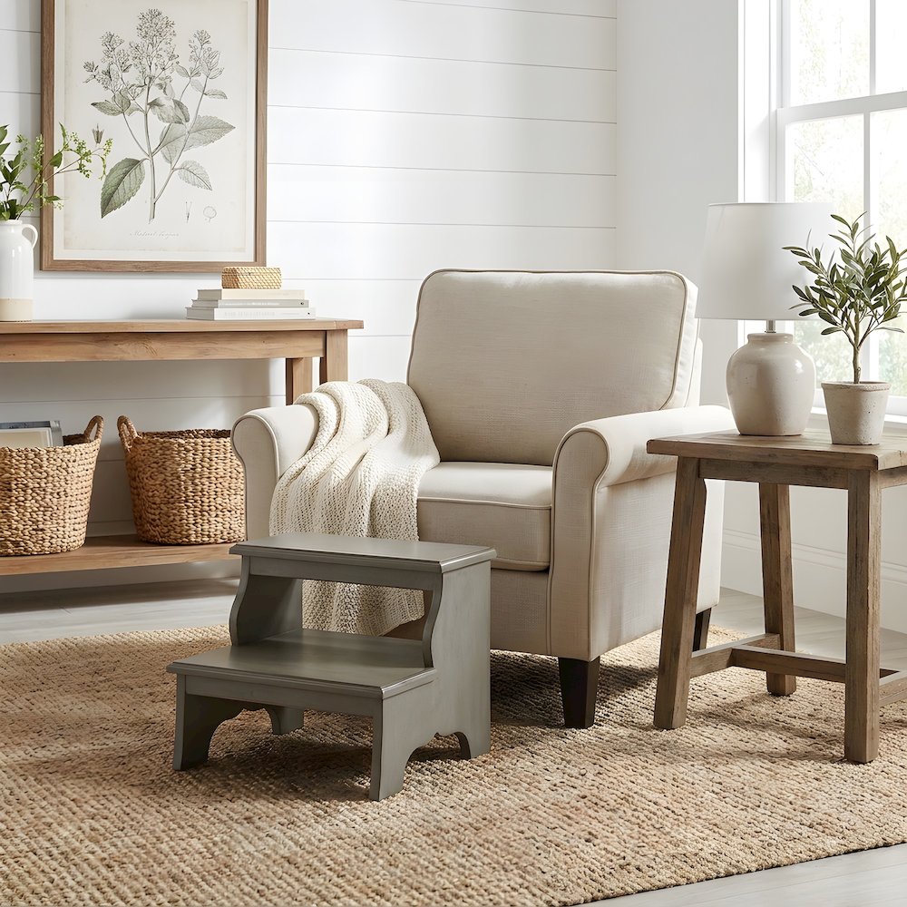 Kiln-Dried Acacia Wood Step Stool with Distressed Finish, 500 lb