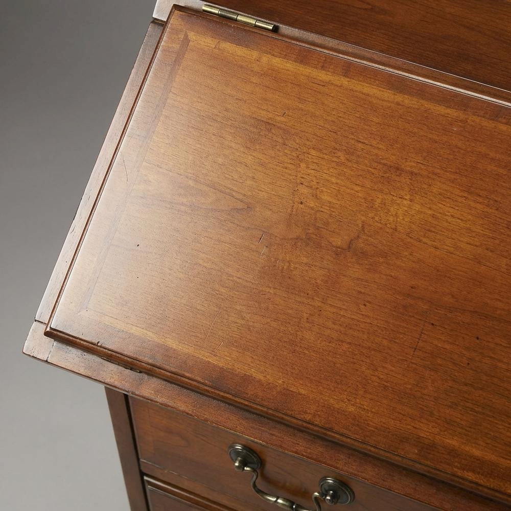 Traditional Secretary Desk with 7 Drawers, Writing Desk, Olive Ash
