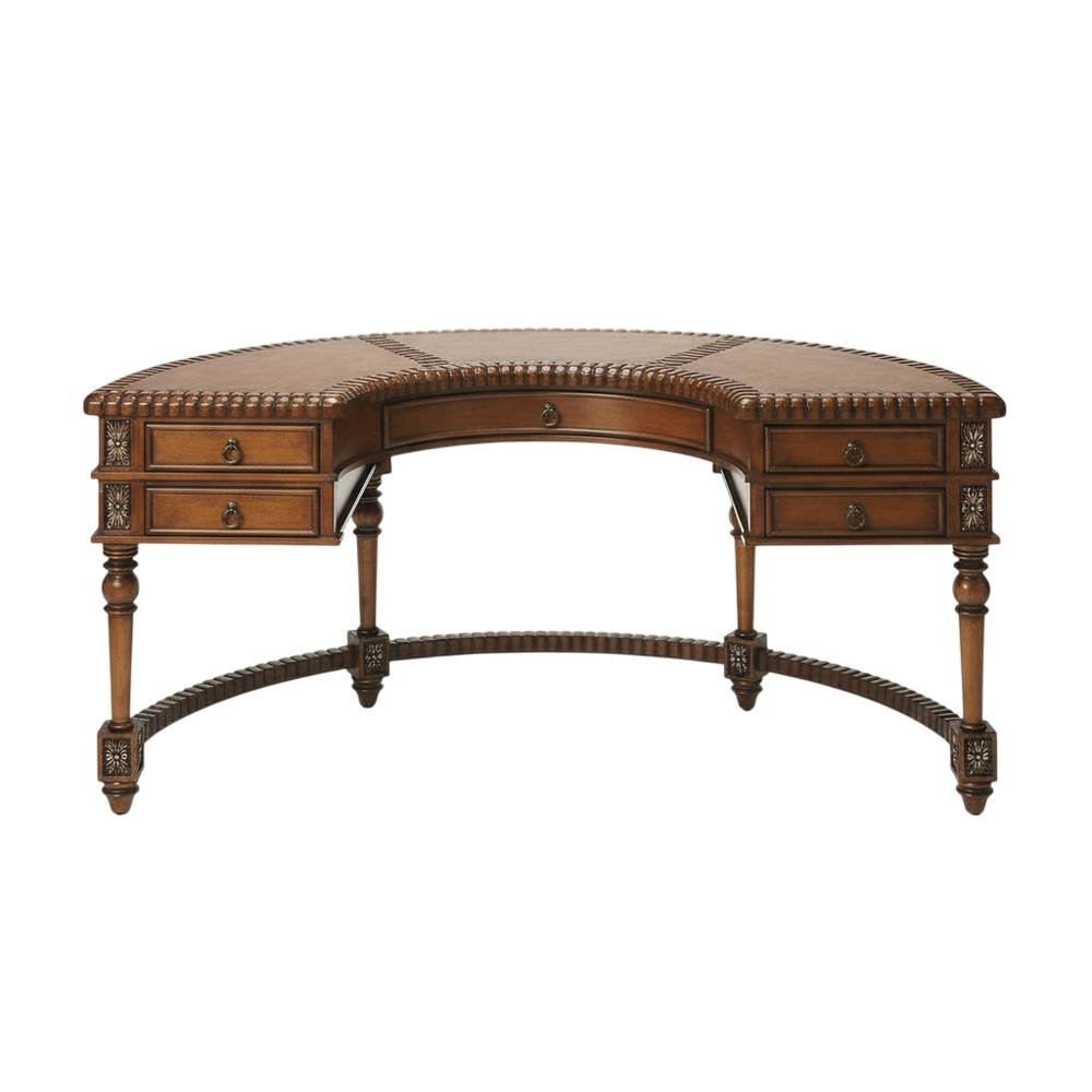 Dark Brown Office Desk With Multiple Drawers And Distressed Finish