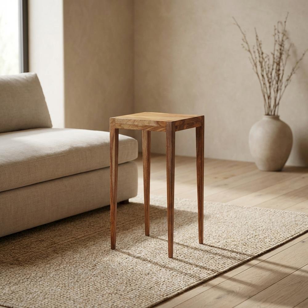 Distressed Wood Scatter Table, Mid-Century Modern Side Table, Brown