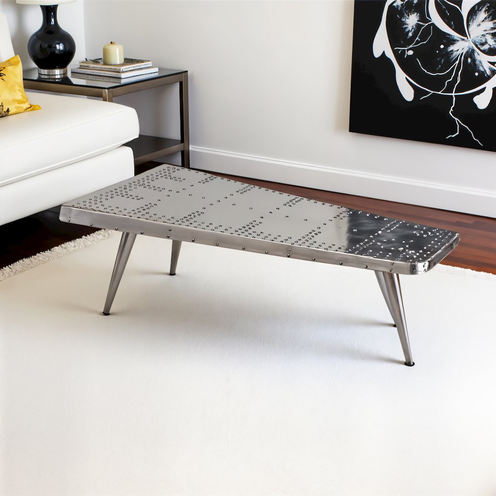 Silver Aviation Coffee Table, Airplane Desk with Iron and Wood Solids